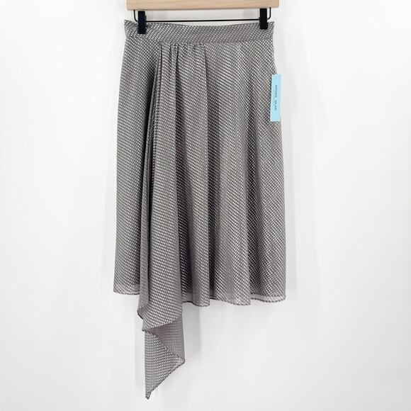 ANTONIO MELANI Skirt Size 4 NWT Silver/Grey Dots Metallic Flowy Holiday Office - Picture 1 of 14